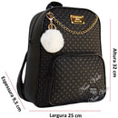Mochila Feminina Fashion em Courino com Chaveiro Pompom