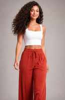 Calça Pantalona Feminina Duna Cintura Alta com Bolso e Laço
