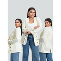 Blazer Feminino Neoprene Alongado com Botões Manga Longa