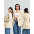 Blazer Feminino Neoprene Alongado com Botões Manga Longa