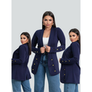 Blazer Feminino Neoprene Alongado com Botões Manga Longa