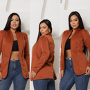 Blazer Feminino Neoprene Alongado com Botões Manga Longa