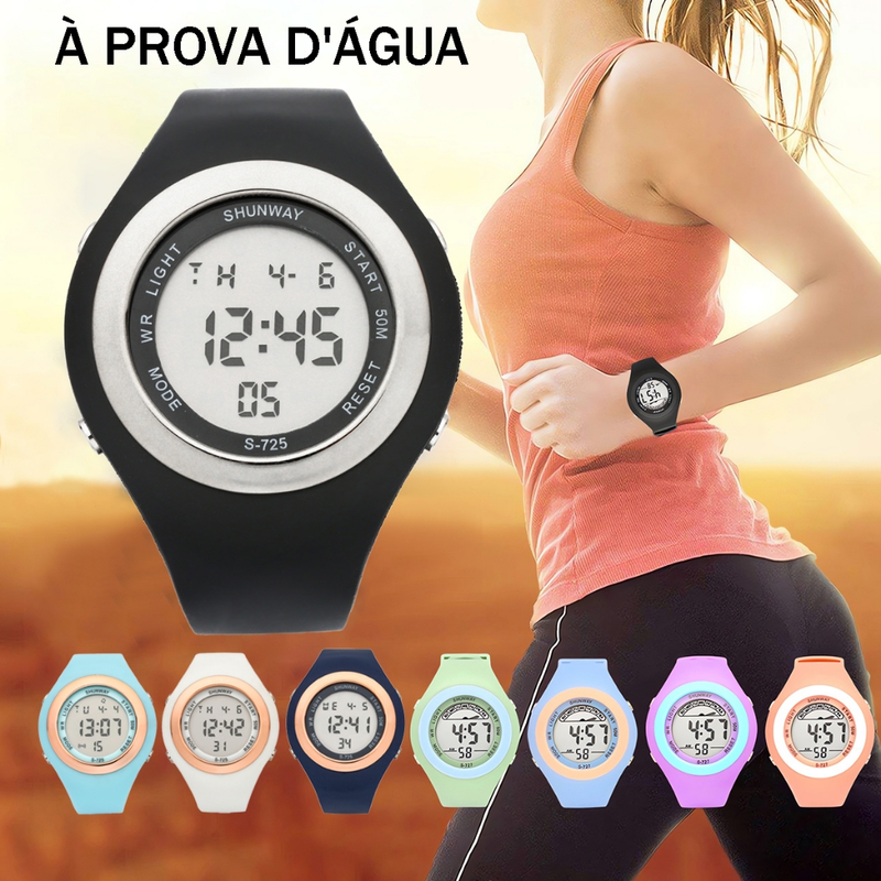 Relógio Feminino Digital com LED, Alarme e Cronômetro