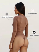 Body Feminino Manga Longa Gola Alta em Suplex
