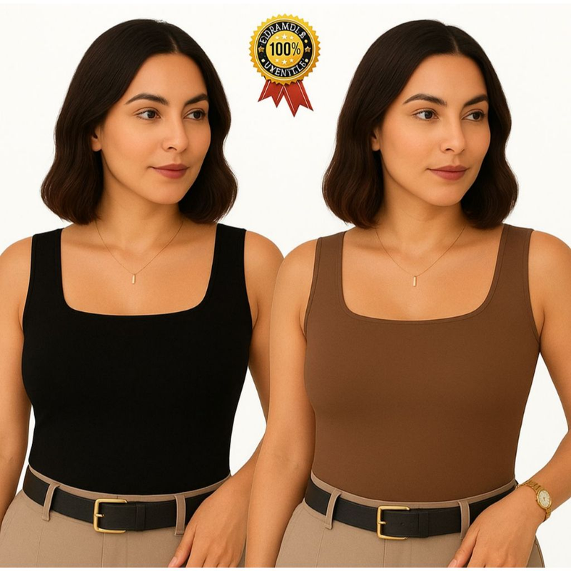 Kit 2 Regatas Femininas Decote Quadrado Suplex Básicas
