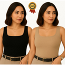 Kit 2 Regatas Femininas Decote Quadrado Suplex Básicas
