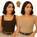 Kit 2 Regatas Femininas Decote Quadrado Suplex Básicas
