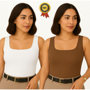 Kit 2 Regatas Femininas Decote Quadrado Suplex Básicas
