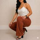 Calça Pantalona Feminina Duna Cintura Alta com Bolso e Laço