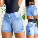 Short Jeans Feminino Cintura Alta com Lycra e Ilhós Lateral
