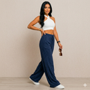 Calça Pantalona Feminina Duna Cintura Alta com Bolso e Laço