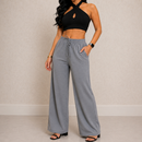 Calça Pantalona Feminina Duna Cintura Alta com Bolso e Laço