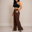 Calça Pantalona Feminina Duna Cintura Alta com Bolso e Laço