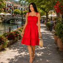 Vestido Feminino com Lastex e Alça de Amarração Casual
