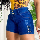 Short Jeans Feminino Cintura Alta com Lycra e Ilhós Lateral

