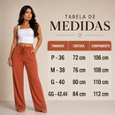 Calça Pantalona Feminina Duna Cintura Alta com Bolso e Laço

