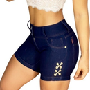 Short Jeans Feminino Cintura Alta com Lycra e Ilhós Lateral

