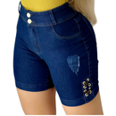 Short Jeans Feminino Cintura Alta com Lycra e Ilhós Lateral