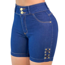 Short Jeans Feminino Cintura Alta com Lycra e Ilhós Lateral