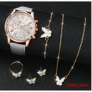 Conjunto Relógio Feminino Quartz + Joia Floral
