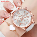 Conjunto Relógio Feminino Quartz + Joia Floral